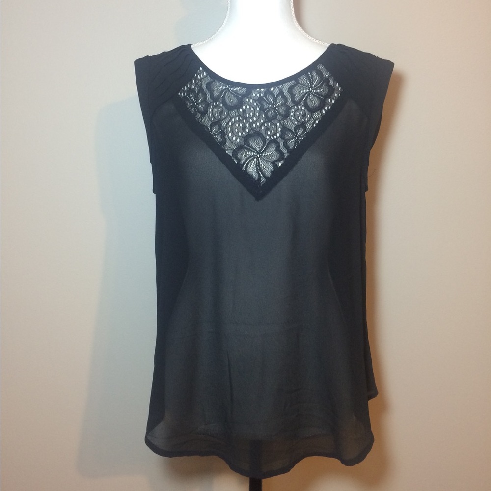 Sheer Black Blouse with Lace Accent